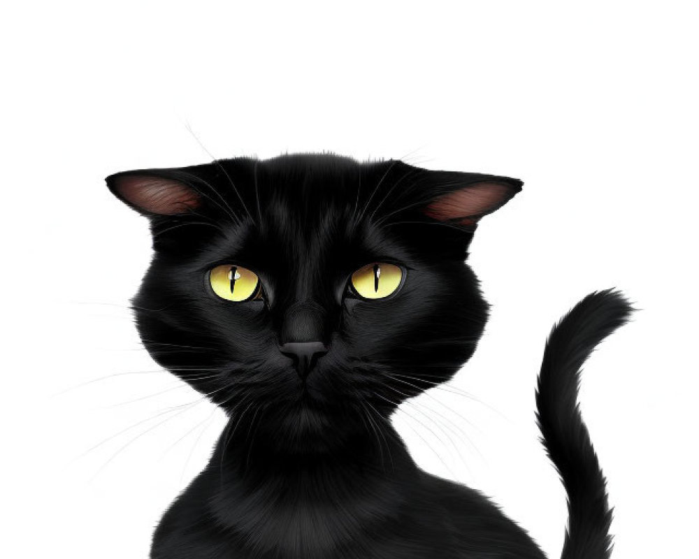 Black Cat Digital Illustration with Striking Yellow Eyes