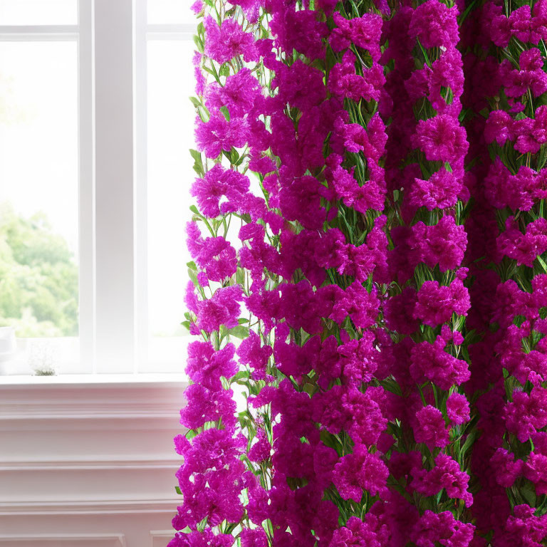 Bright Pink Flowers Blooming by Sunlit Window