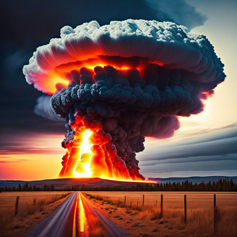 Explosion creates massive mushroom cloud at sunset