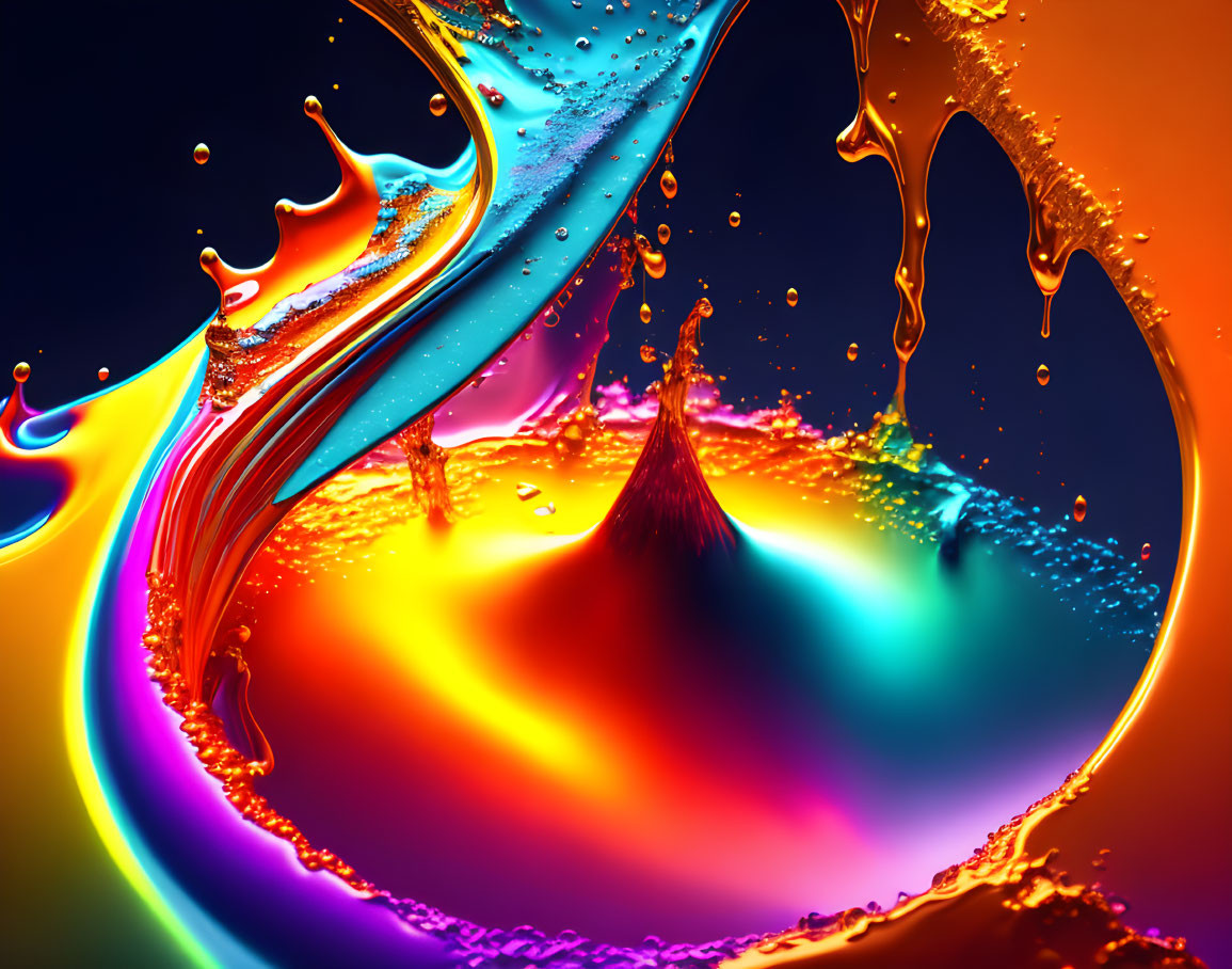 Colorful Liquid Splashes Form Abstract Fluid Art Scene