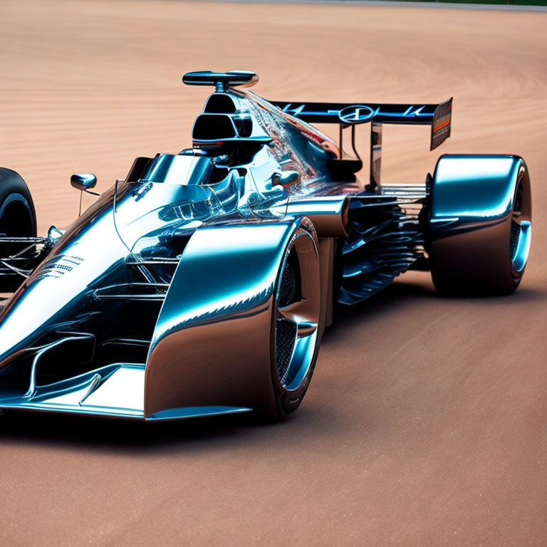 Metallic Blue Formula 1 Racing Car on Asphalt Track