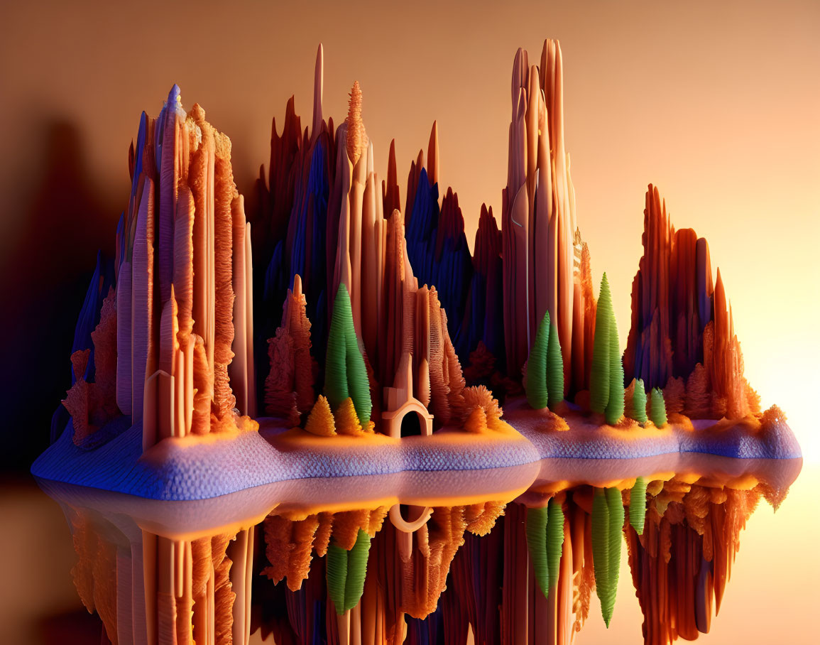 Colorful Abstract 3D Landscape with Mountain-like Structures