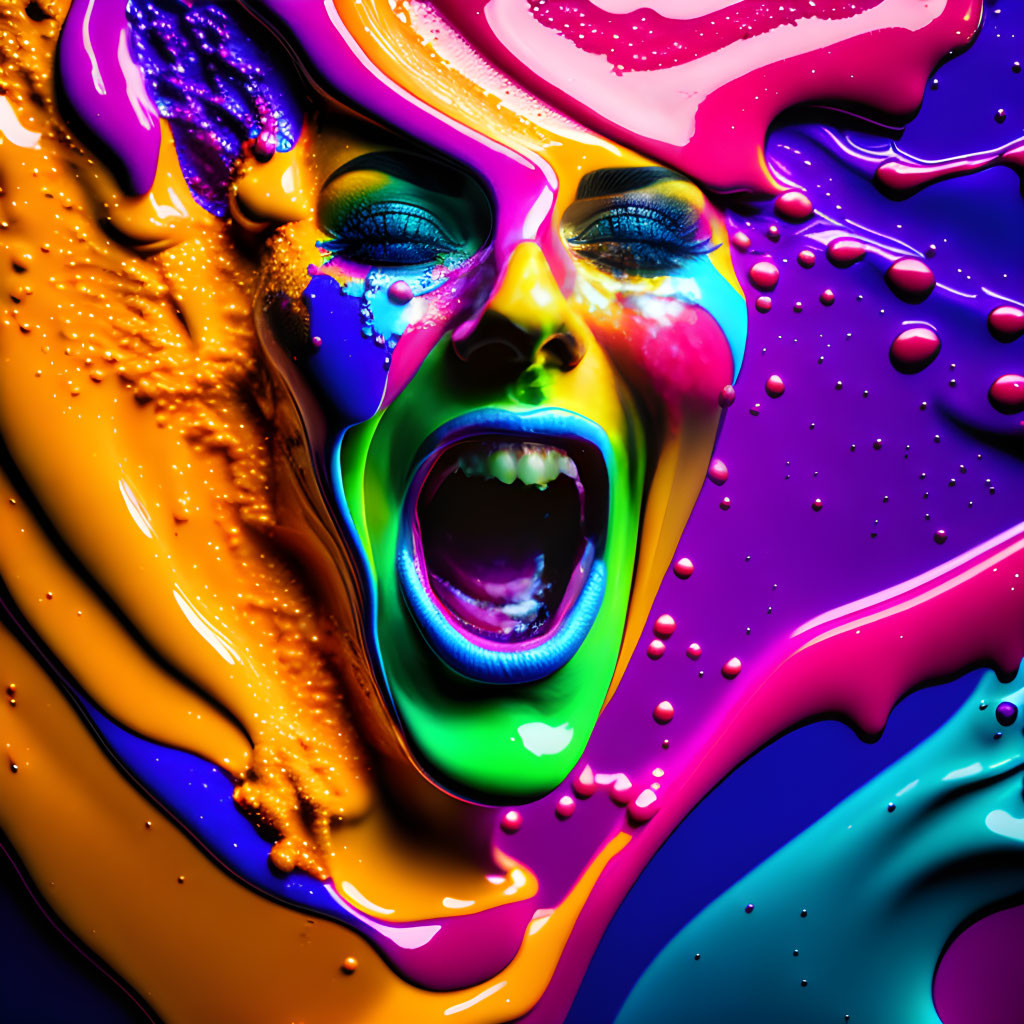 Colorful Digital Artwork: Woman's Face in Melting Colors