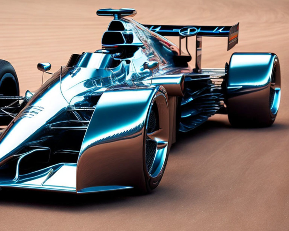 Metallic Blue Formula 1 Racing Car on Asphalt Track