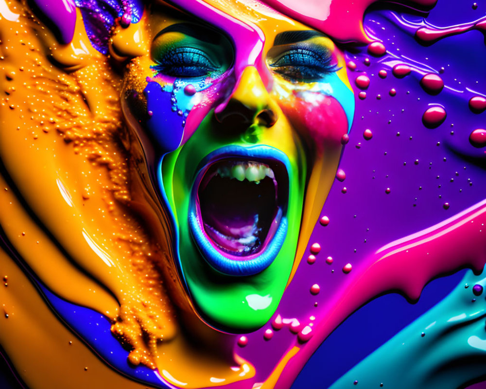 Colorful Digital Artwork: Woman's Face in Melting Colors