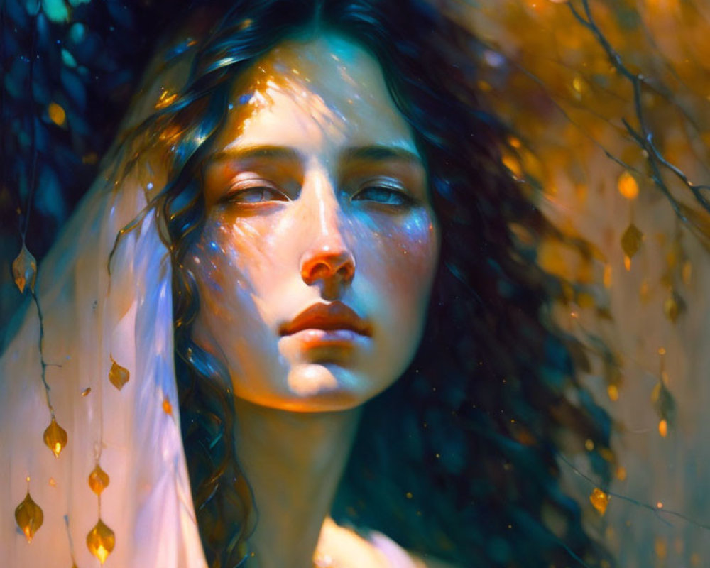 Portrait of woman in golden light with contemplative expression