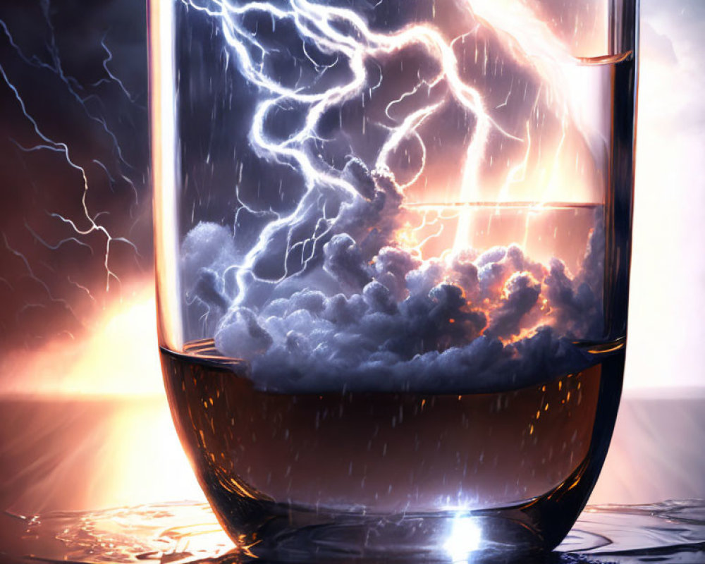 Glass Storm with Clouds and Lightning on Reflective Surface