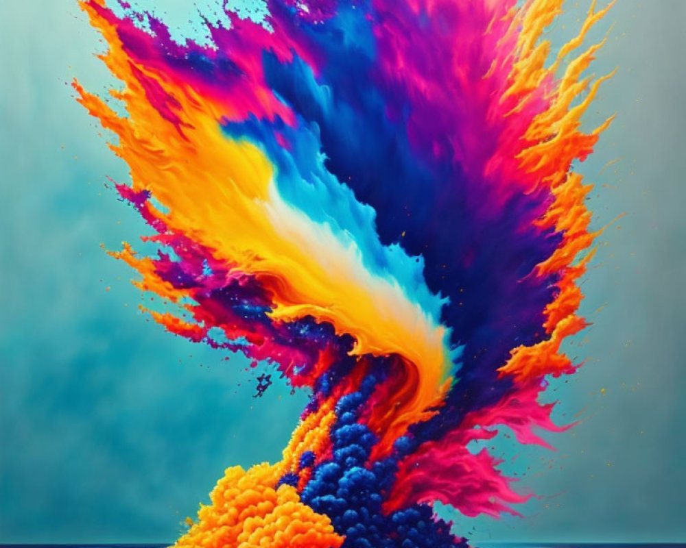 Colorful Fiery Plume in Blue, Purple, Orange, and Yellow on Tranquil Background