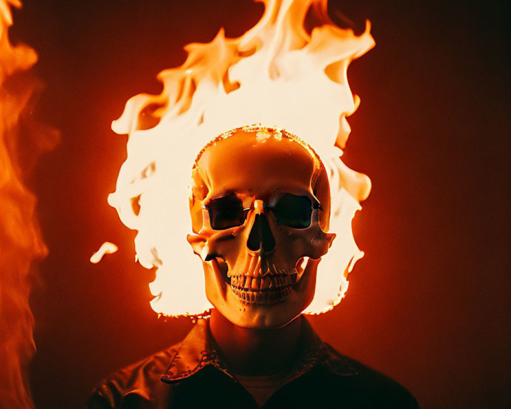 Skull mask with flames on dark warm backdrop