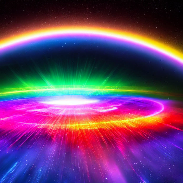 Colorful Rainbow Arcs Over Starry Sky Background