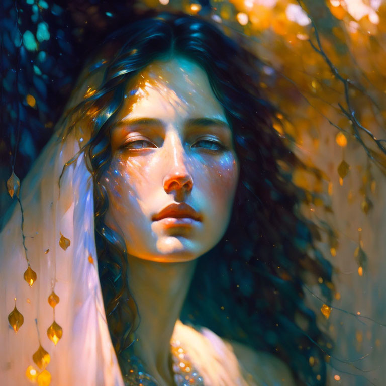 Portrait of woman in golden light with contemplative expression