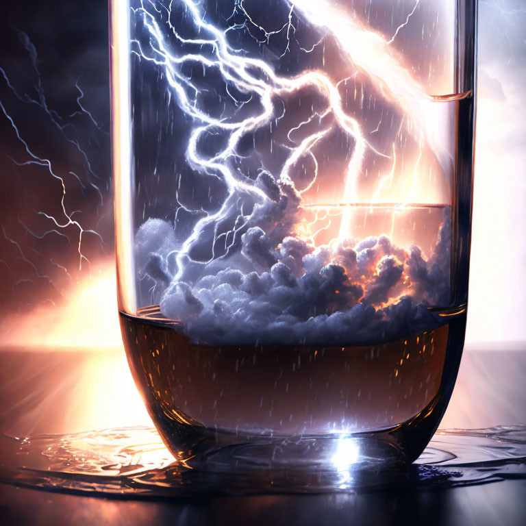 Glass Storm with Clouds and Lightning on Reflective Surface