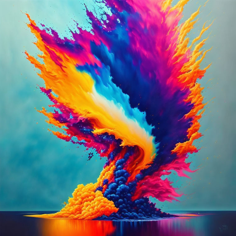 Colorful Fiery Plume in Blue, Purple, Orange, and Yellow on Tranquil Background