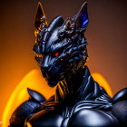 Black Dragon-Like Creature Figurine with Red Eyes and Orange Accents