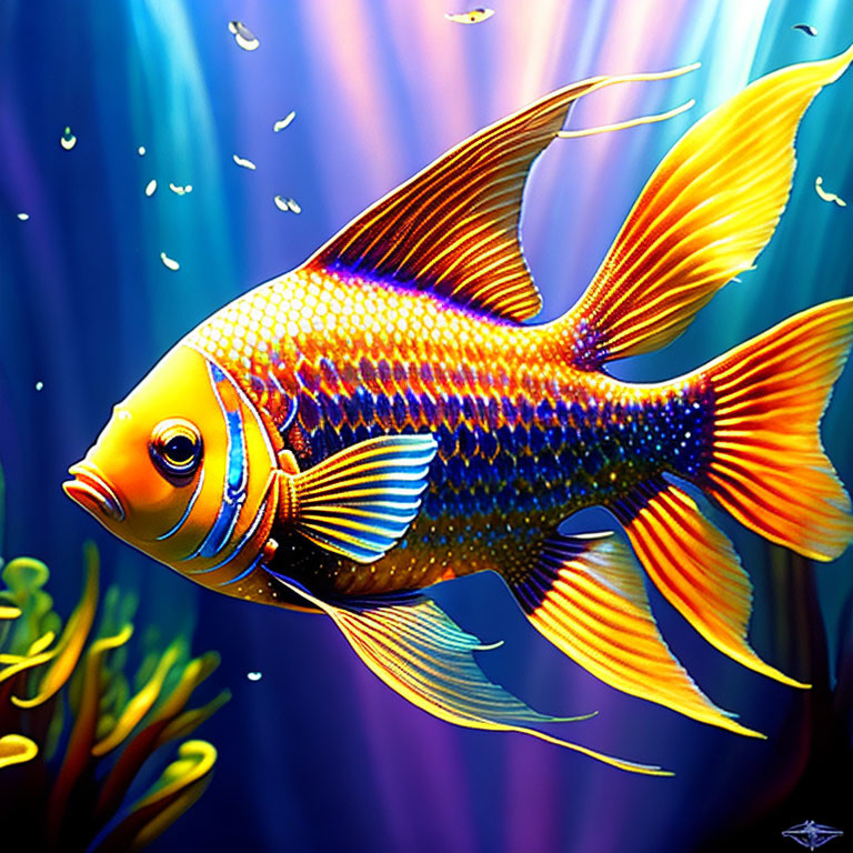 Vibrant Yellow and Blue Tropical Fish Swimming Underwater