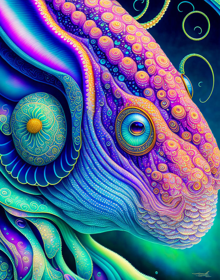 Colorful Abstract Chameleon Artwork with Stylized Eye