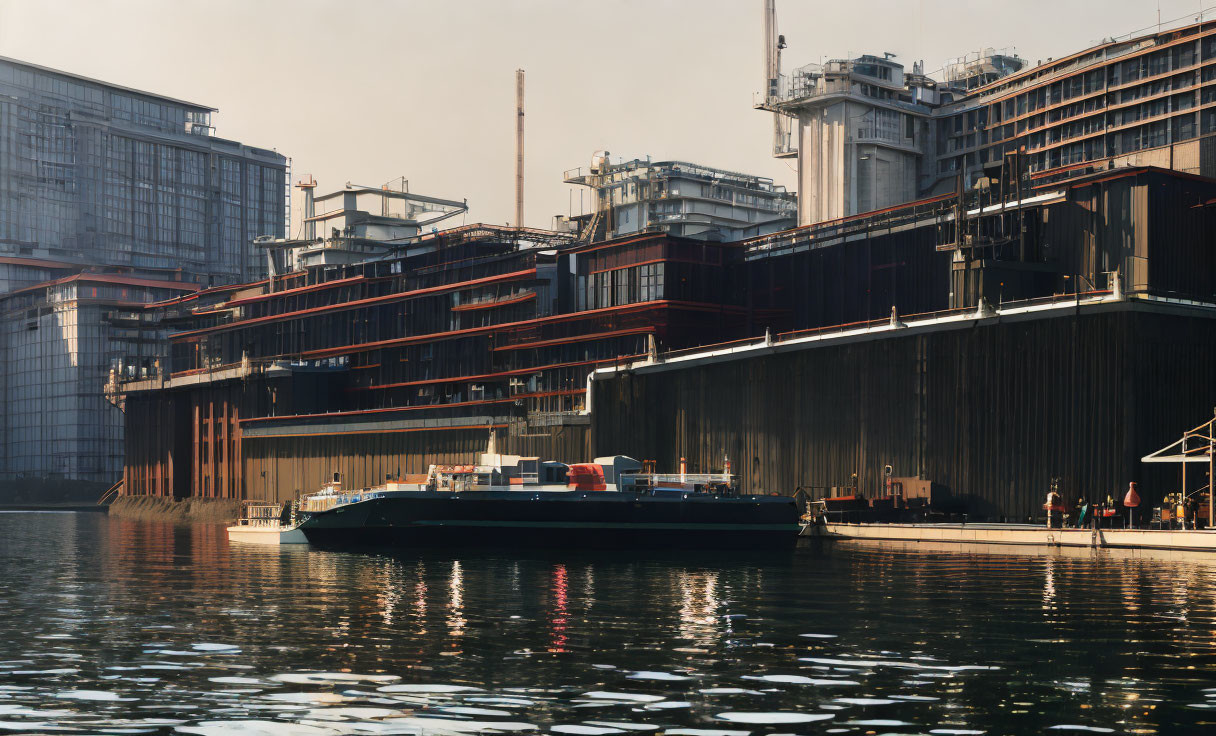 Contemporary waterfront buildings with layered terraces and river view.