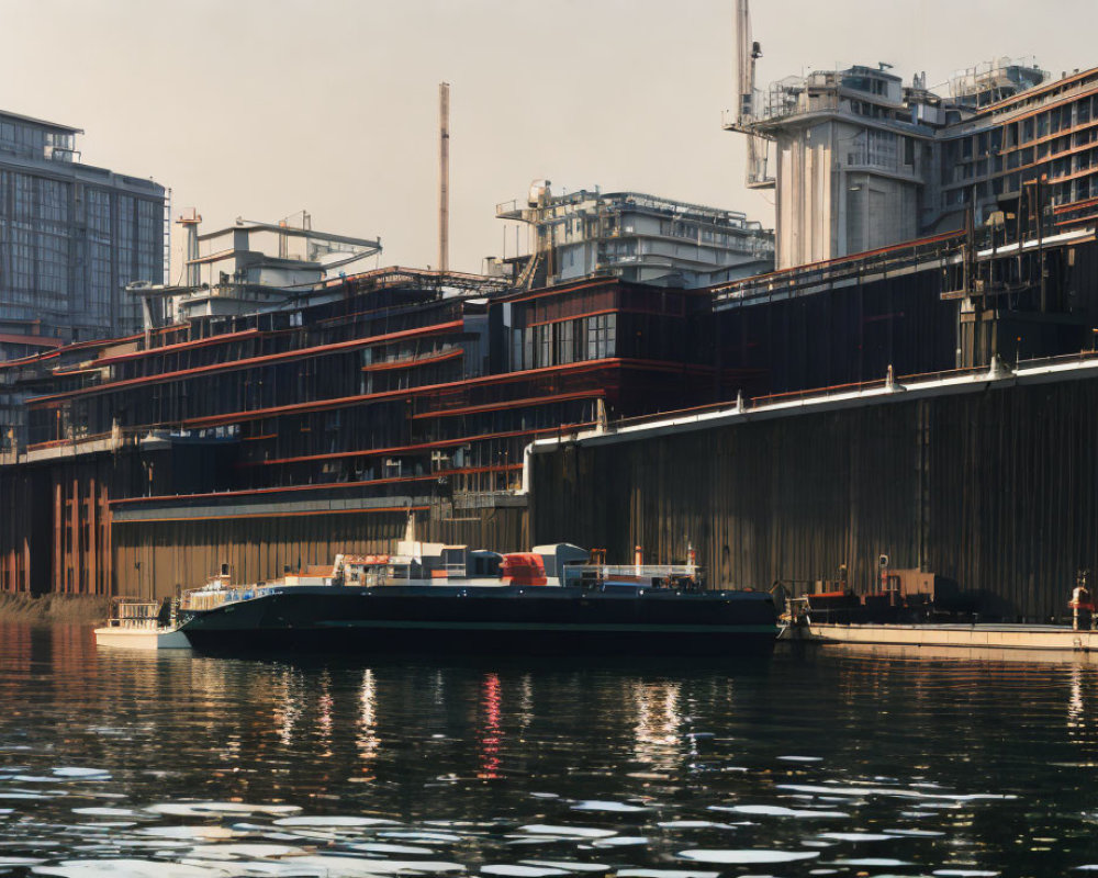 Contemporary waterfront buildings with layered terraces and river view.