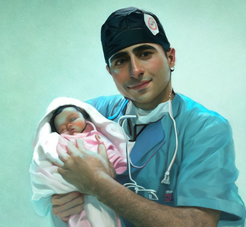 Healthcare Professional Holding Newborn Baby in Pink Swaddle