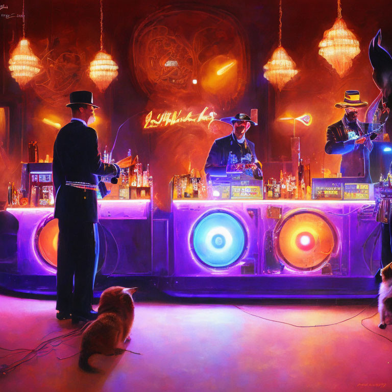 Vibrant anthropomorphic animals in jazz bar scene