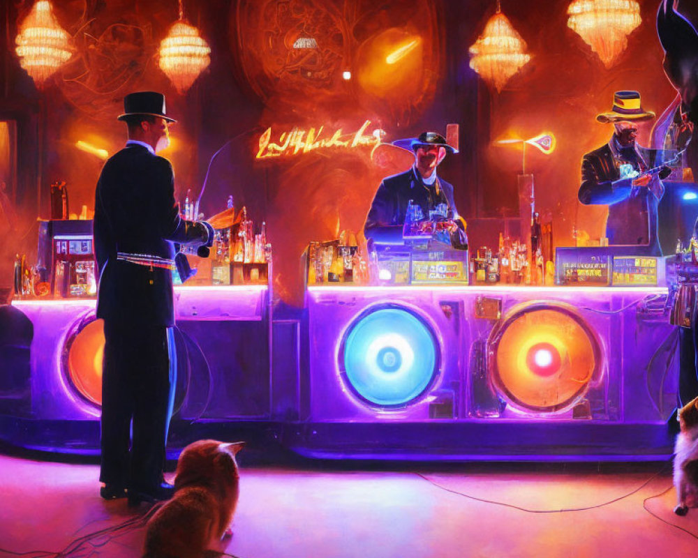 Vibrant anthropomorphic animals in jazz bar scene