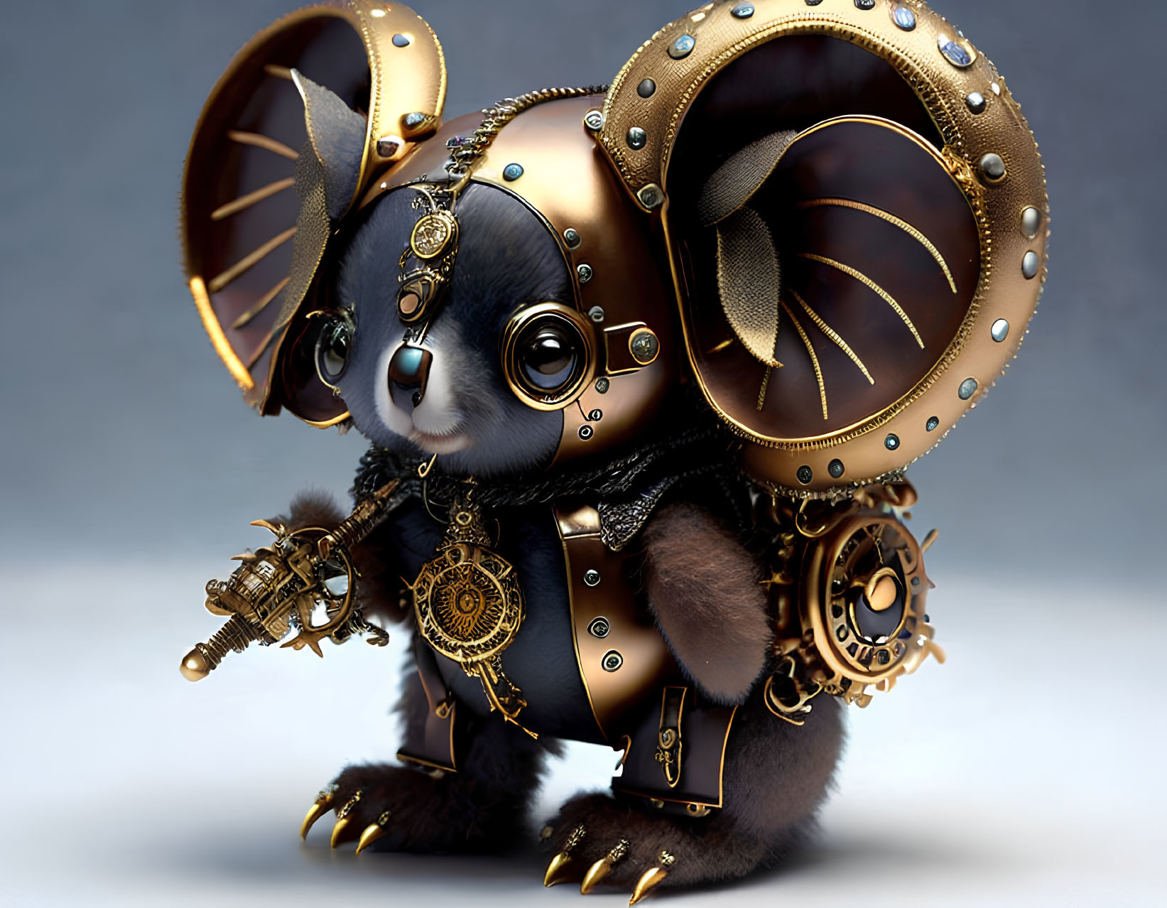 Intricate Steampunk-Style Mouse with Goggles and Mechanical Enhancements