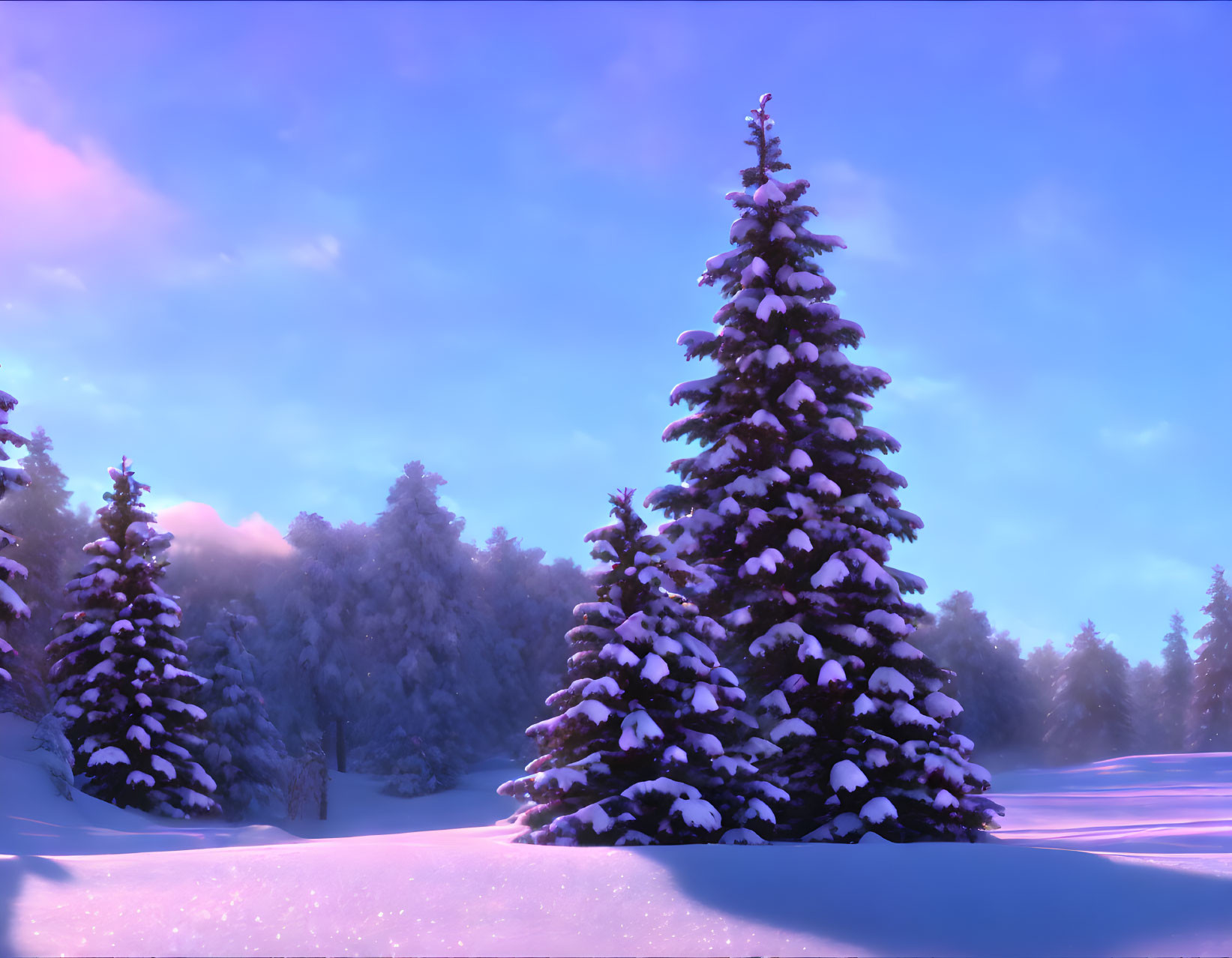 Serene Winter Landscape with Snow-Covered Evergreen Trees