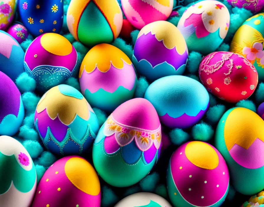 Colorful Easter Eggs Among Fluffy Clouds