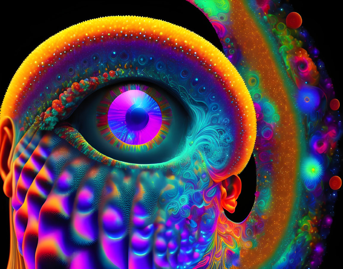 Colorful Fractal Art: Abstract Psychedelic Eye and Facial Structures