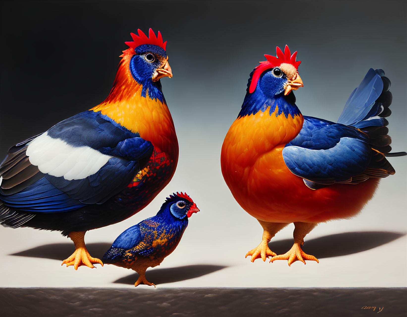 Colorful Birds with Red Crests Resemble Family of Chickens