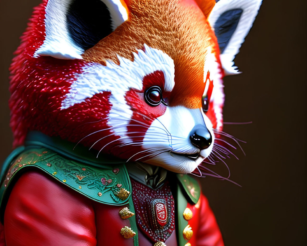 Colorful Red Panda Character in Military-Style Uniform