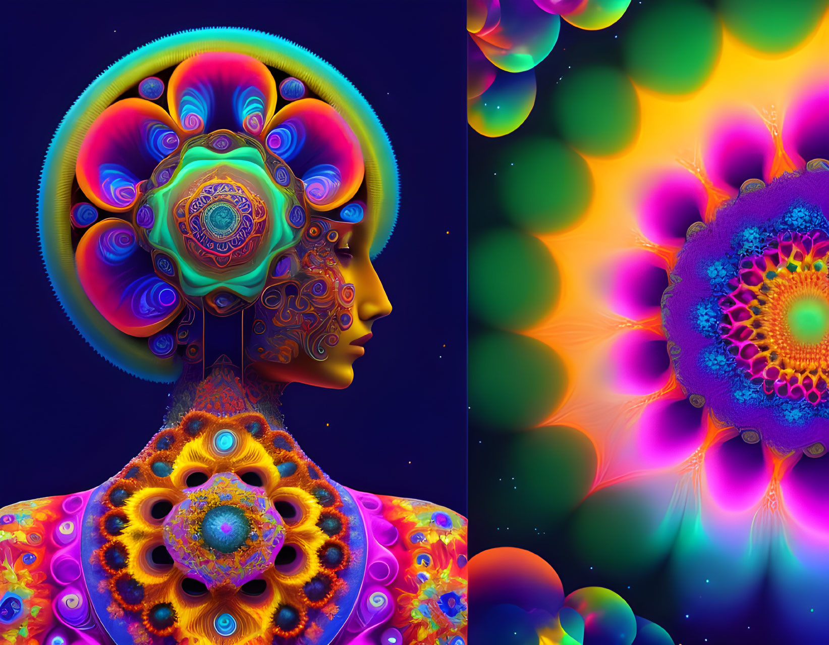 Colorful Mandala Patterns in Human Profile Digital Art