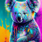 Colorful Koala Painting with Neon Dripping Paint on Swirling Background