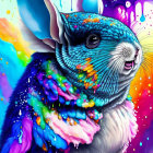 Colorful digital artwork featuring a chinchilla with vibrant paint drips.