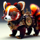 Steampunk Mechanical Red Panda with Gears and Brass Accents