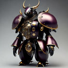 Stylized 3D rendering of ornate armor with purple and gold accents