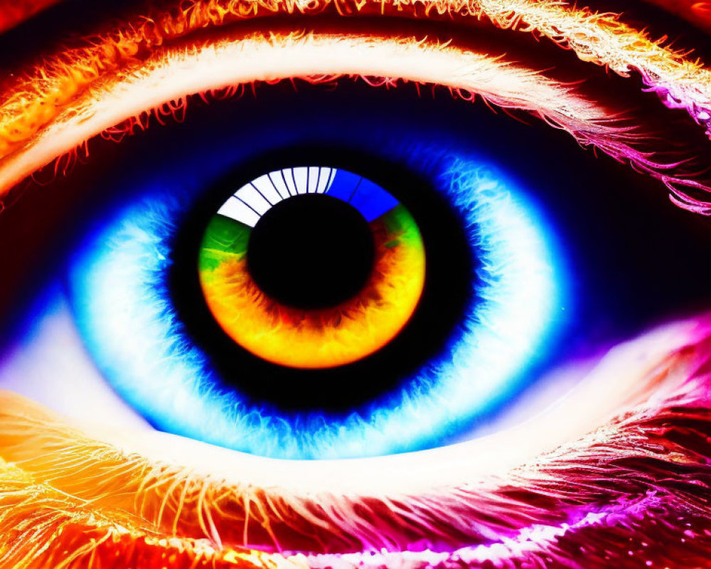 Close-up Image of Human Eye with Rainbow-Colored Iris