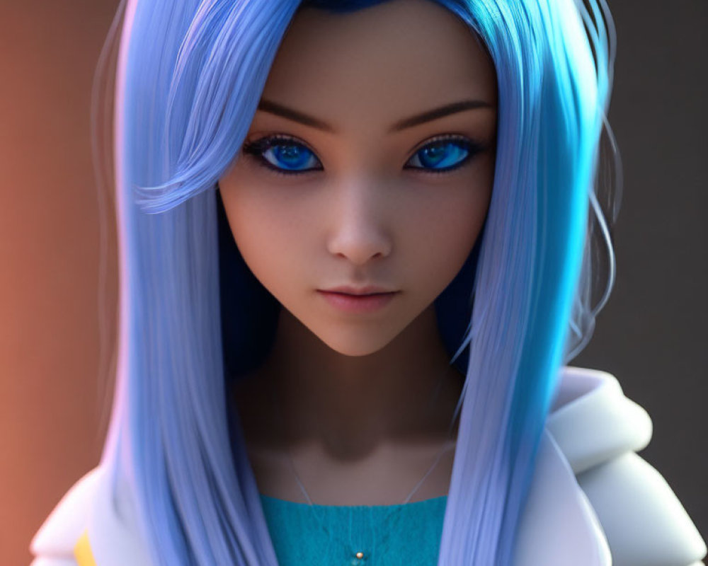 Bright Blue Hair and Striking Blue Eyes on 3D Animated Character