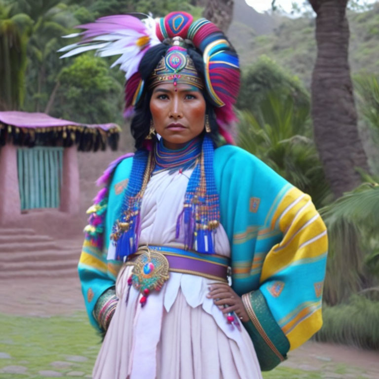 Colorful Andean Woman in Traditional Clothing Outdoors