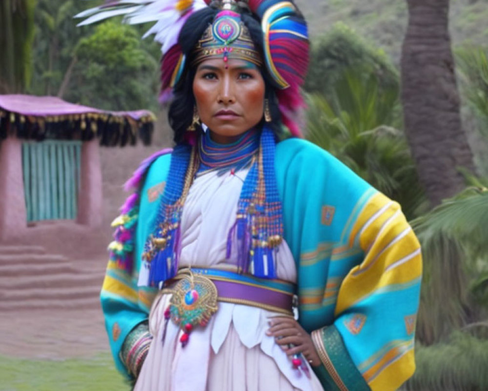 Colorful Andean Woman in Traditional Clothing Outdoors