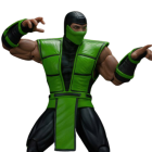 Muscular person in black and green ninja costume striking martial arts pose