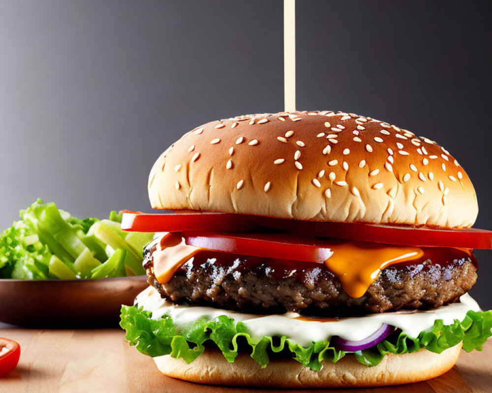 Classic Cheeseburger with Lettuce, Tomato, Onions, Beef Patty, Sesame Seed Bun