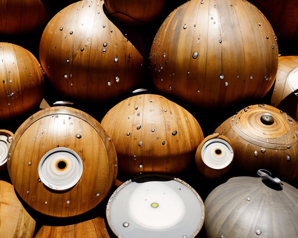 Clustered Wooden Sphere Light Fixtures with Metal Accents in Various Shades