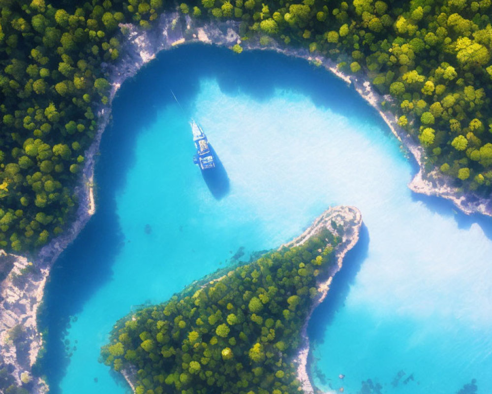 Boat in Circular Bay with Turquoise Waters