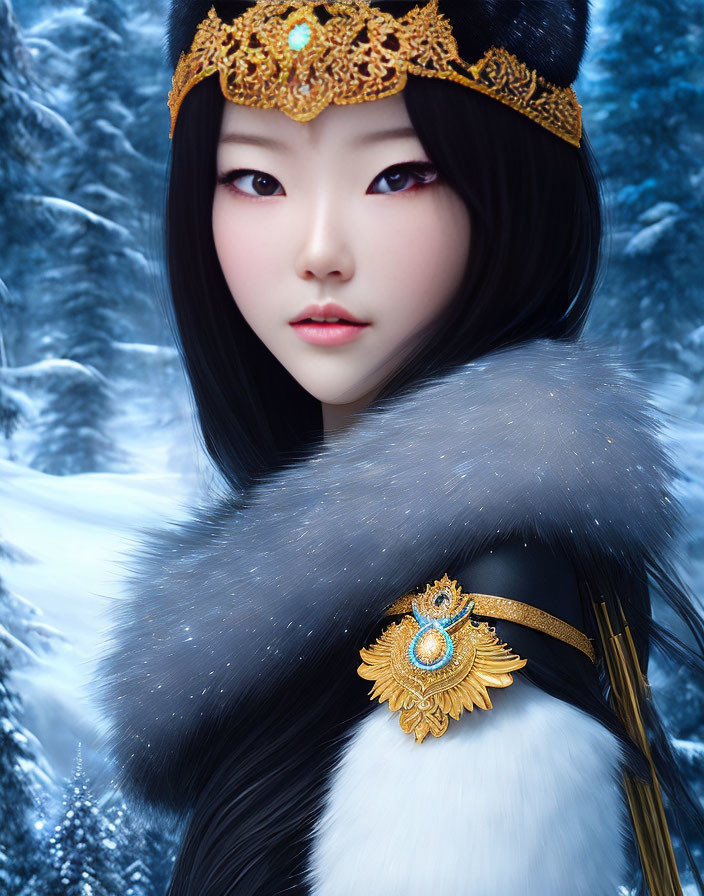 Digital Artwork: Woman in Winter Headdress and Fur Cloak