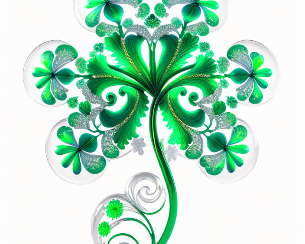 Intricate Green Shamrock Design on White Background