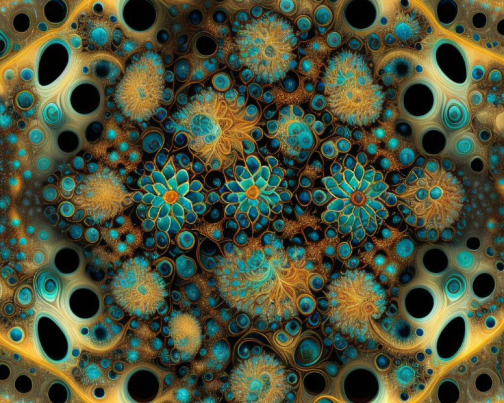 Intricate Blue, Orange, and Brown Fractal Art Patterns