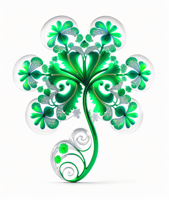 Intricate Green Shamrock Design on White Background