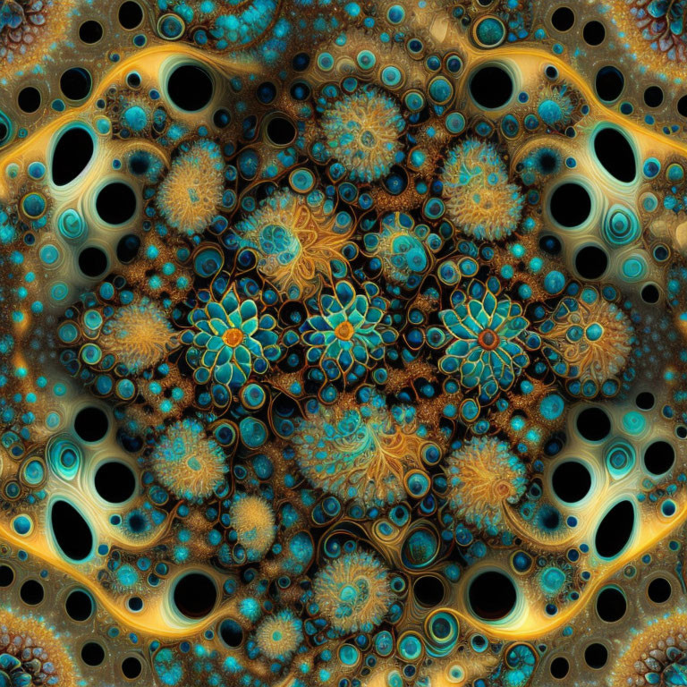 Intricate Blue, Orange, and Brown Fractal Art Patterns