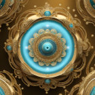 Intricate Gold and Turquoise Fractal with Baroque Flourishes